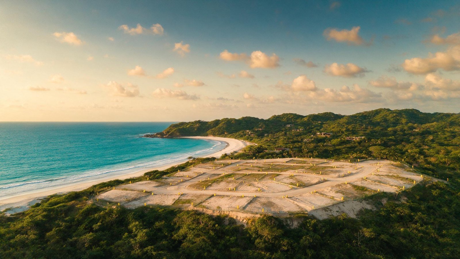 Vista aérea de lotes residenciales frente al Pacífico en Litibú, Punta de Mita
