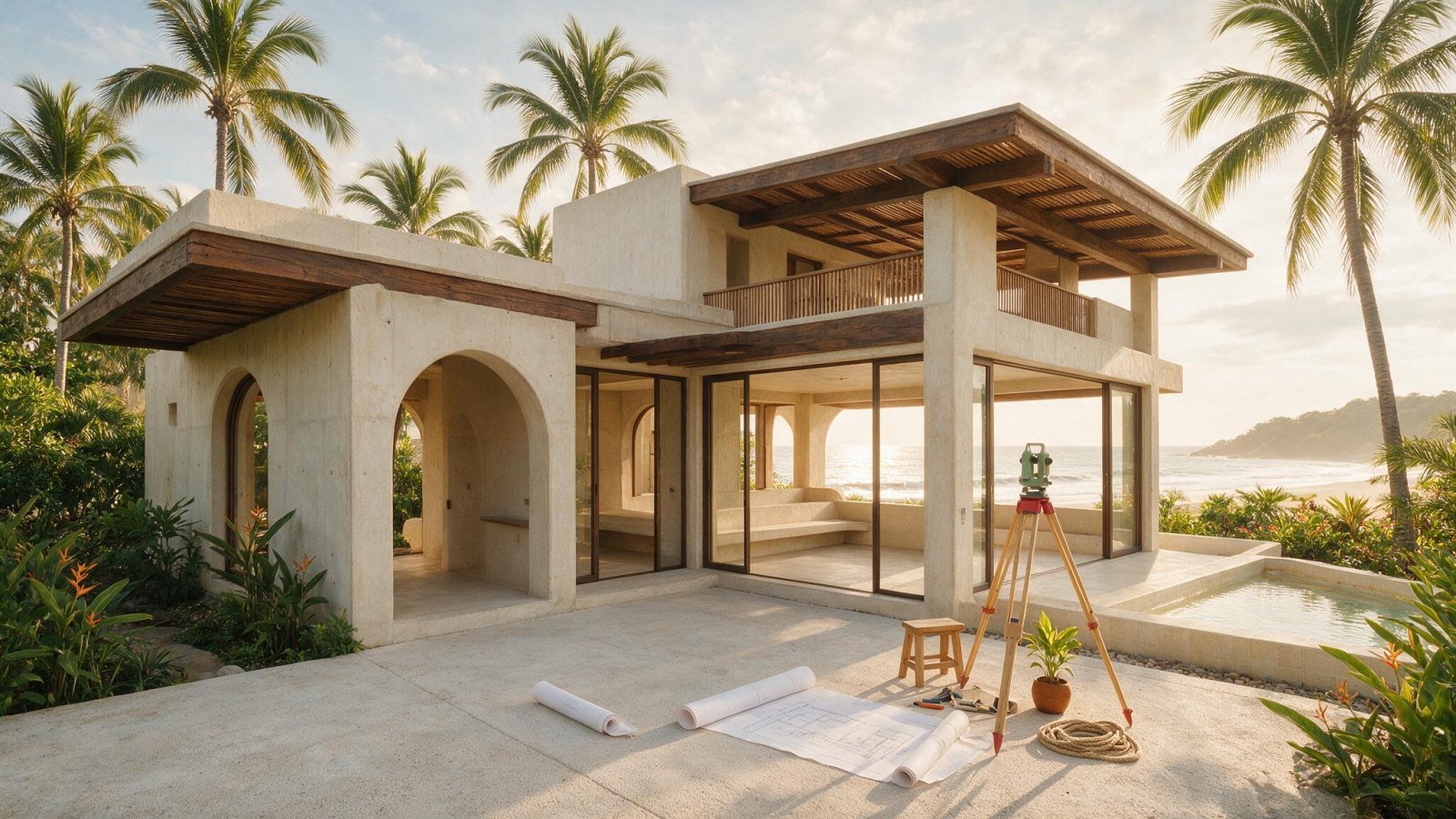 Casa contemporánea en construcción sobre un lote residencial en la Riviera Nayarit